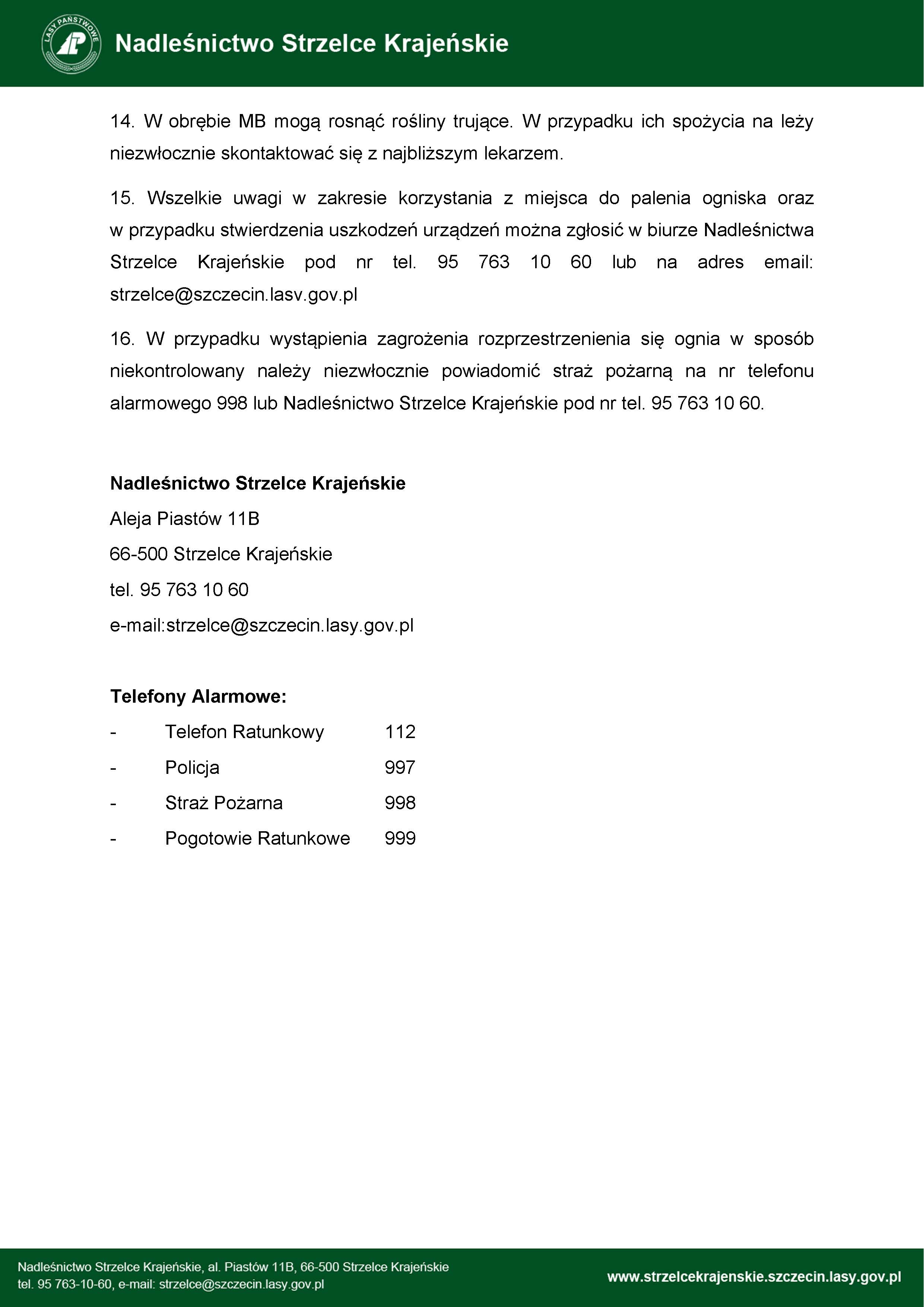 Regulamin miejsca biwakowania - strona trzecia